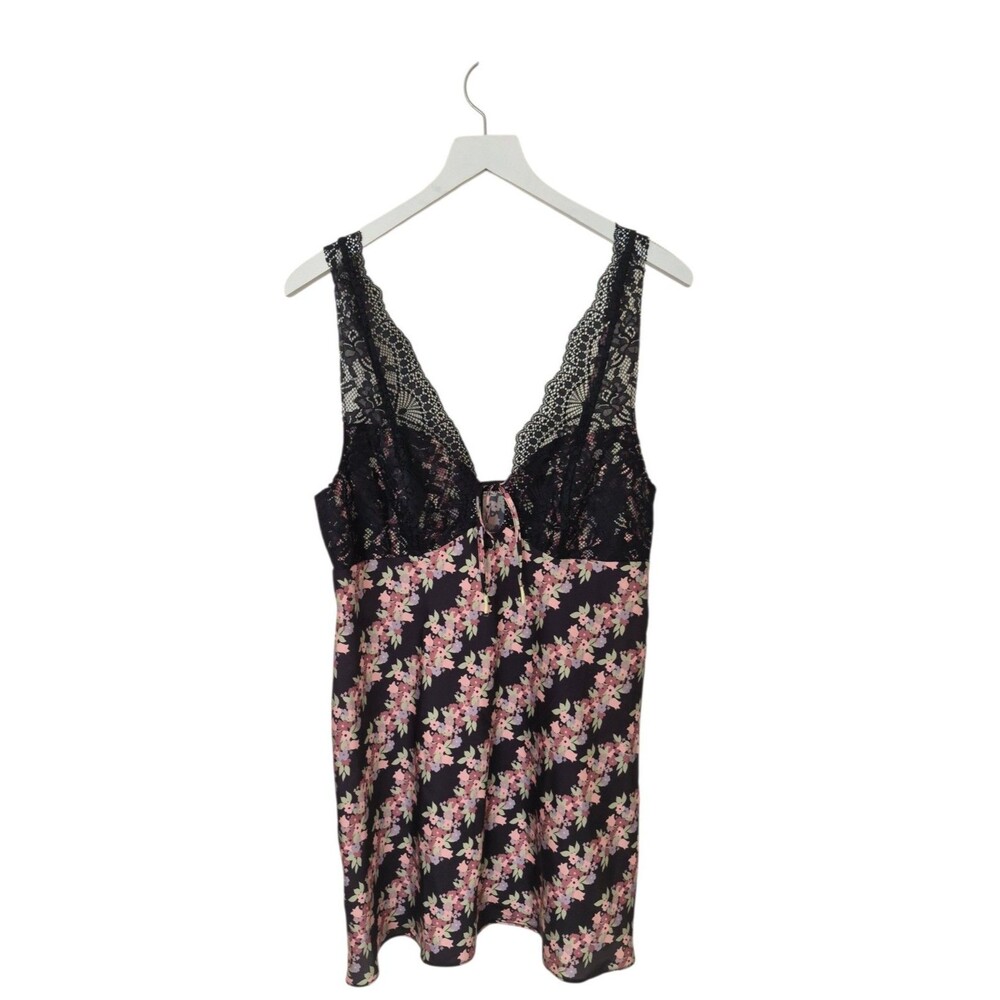 New Intimately Free People Chemise Women's Sz Medium Black Lace Floral Print $98